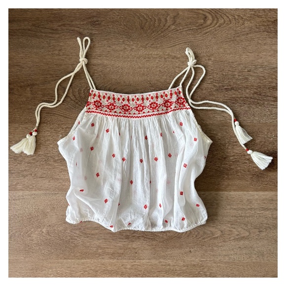 Free people white and red embroidered top 🤍 - Picture 1 of 3